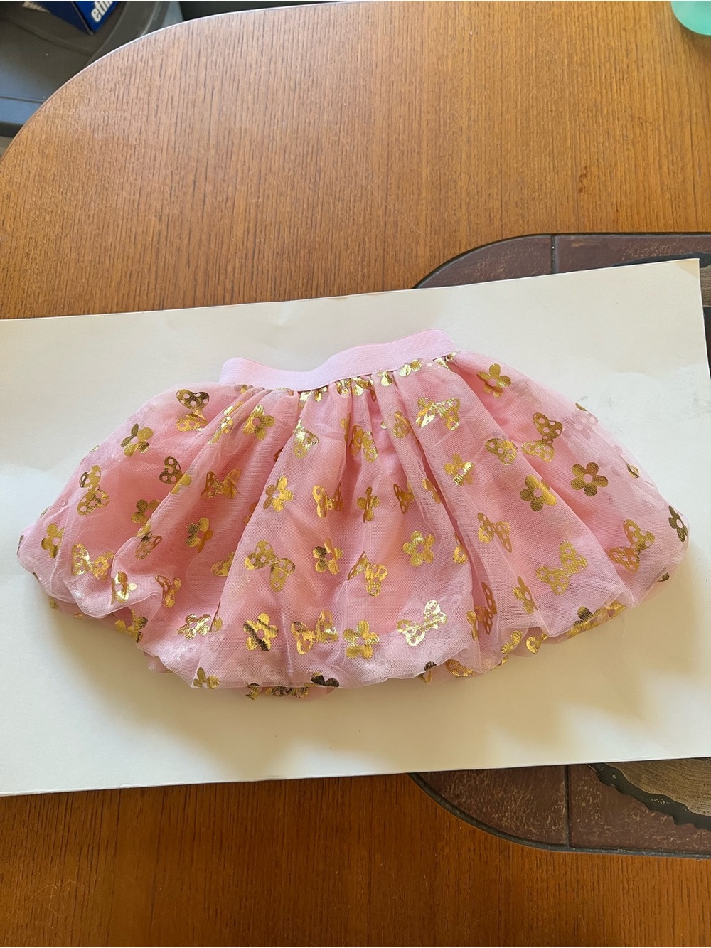 Disney Pink Tulle Skirt with Gold Foil Minnie Bow & Floral Accents